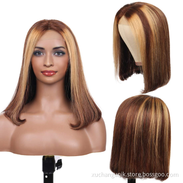 13x6 Brown Highlight Wig Ombre Blonde Highlighted Short Bob Wigs 150%Brazilian 13x4 Straight Highlight Lace Front Human Hair Wig
